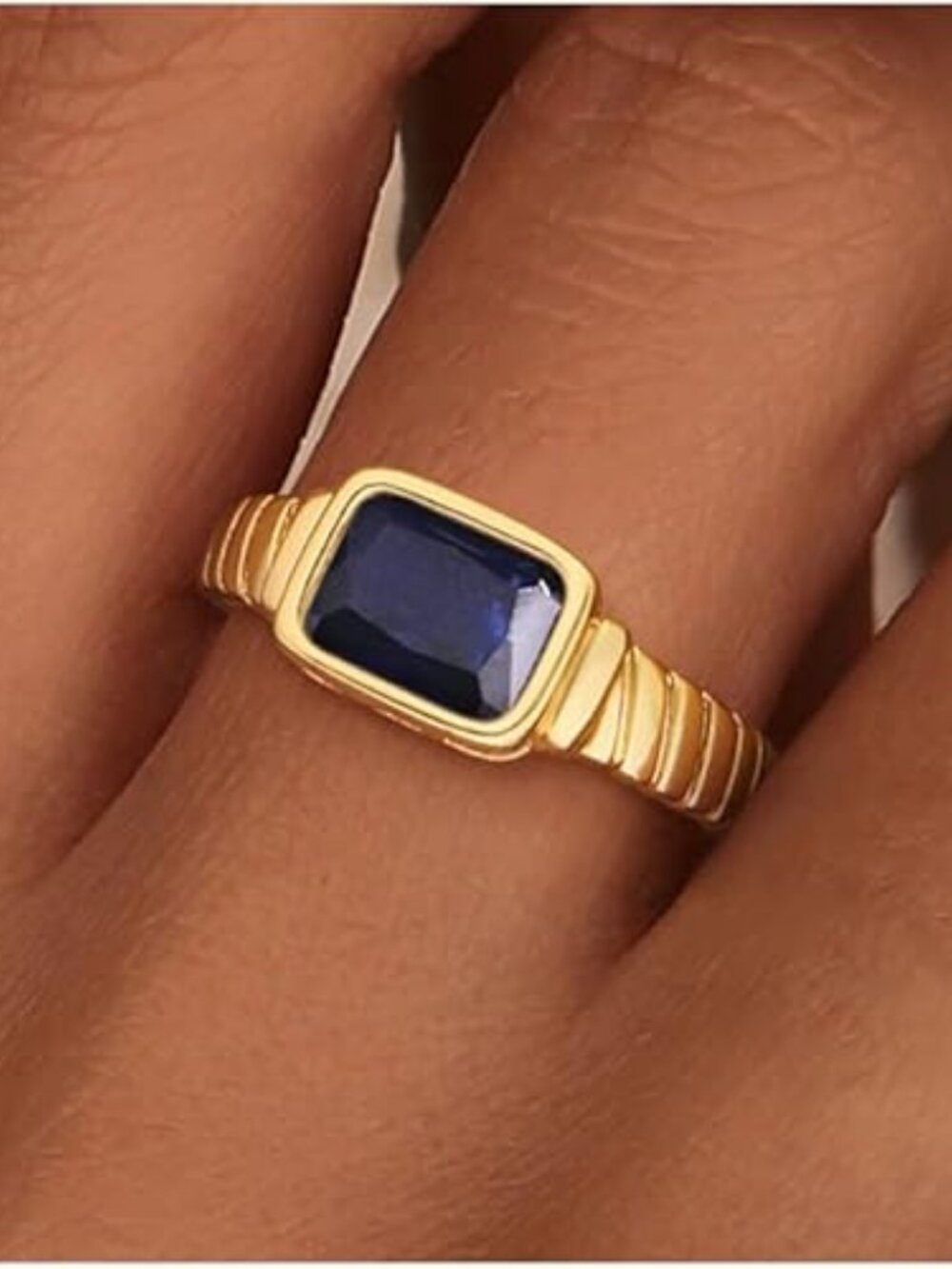 Birthstone Gold Rings for Women – 14K Gold Plated Vintage Chunky CZ Gemstone Sig